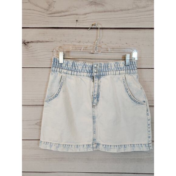 BDG Urban Outfitters Women's Acid Wash Elastic Waist Denim Mini Skirt Size L - Picture 1 of 6